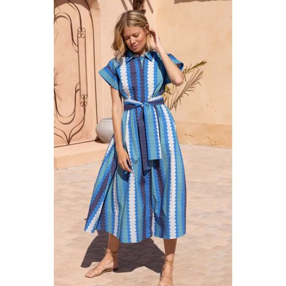 Oliphant Dresses & Skirts - OLIPHANT Tuckernuck Midi Button Down Shirt Dress Meko Blue Print Cotton XL